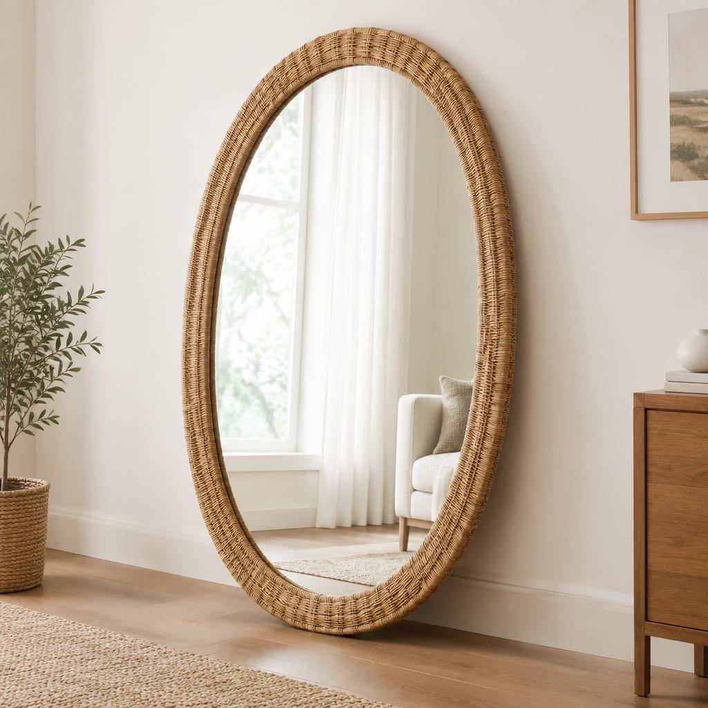 Rattan Floor Mirror